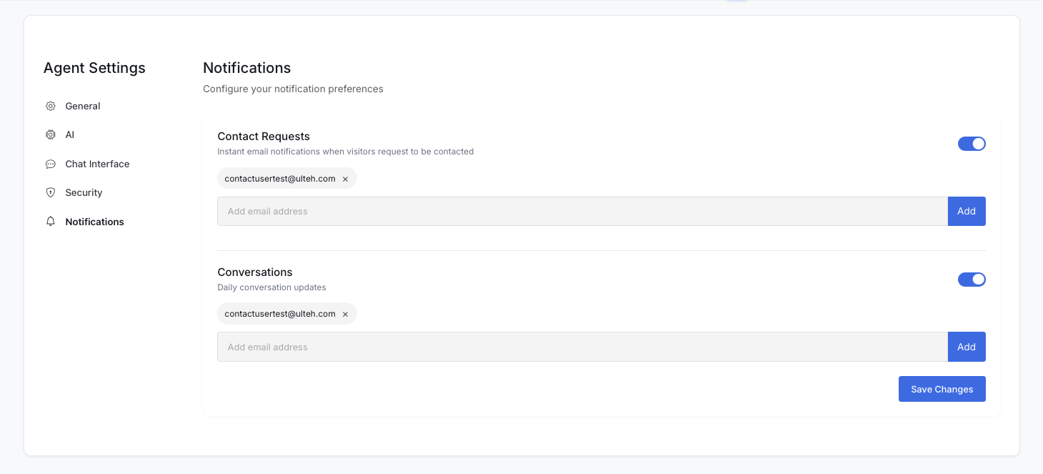 Email Settings for Callback Notifications
